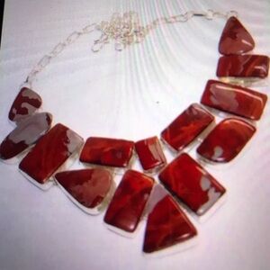 Red Jasper Stamped 925 Sterling Silver Necklace